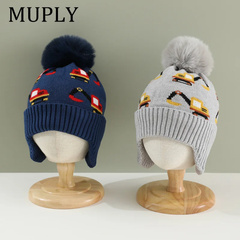 New Baby Knitted Hats Boys Girls Warm Caps Autumn and Winter Cartoon Kids Beanie Children's Earmuffs Caps 2-7T