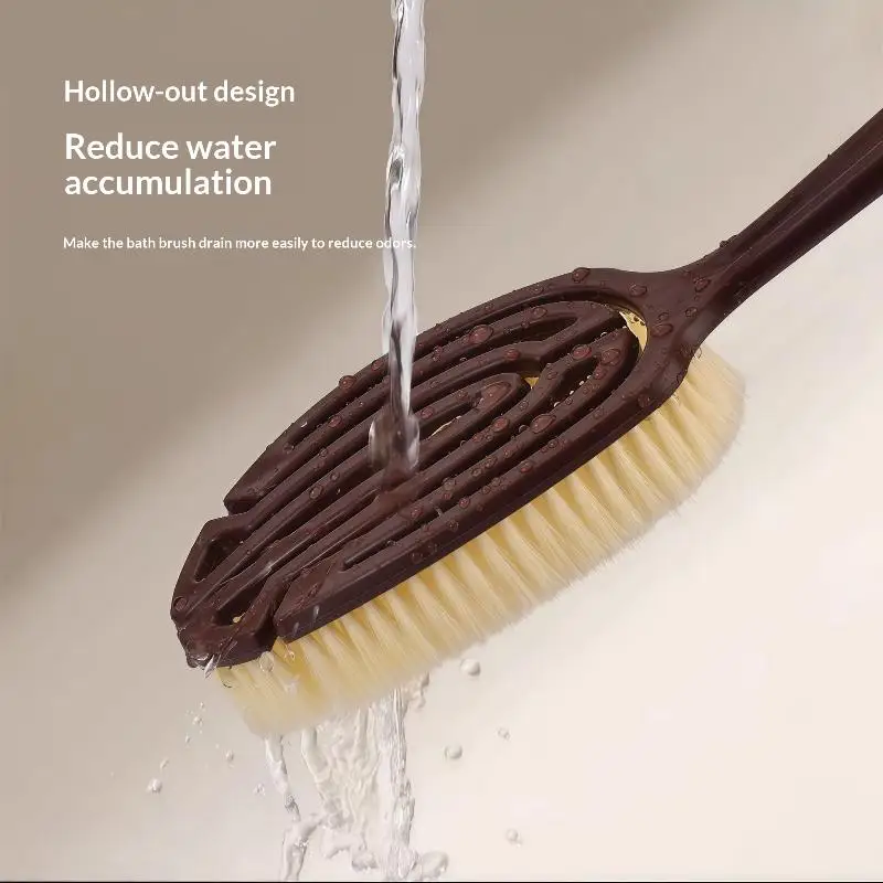 Spazzola per massaggio corpo 2 in 1 con manico lungo, spazzola per la schiena con setole naturali di cocco, spazzola da bagno per uso a secco o bagnato, accessorio regalo. - immagine 4