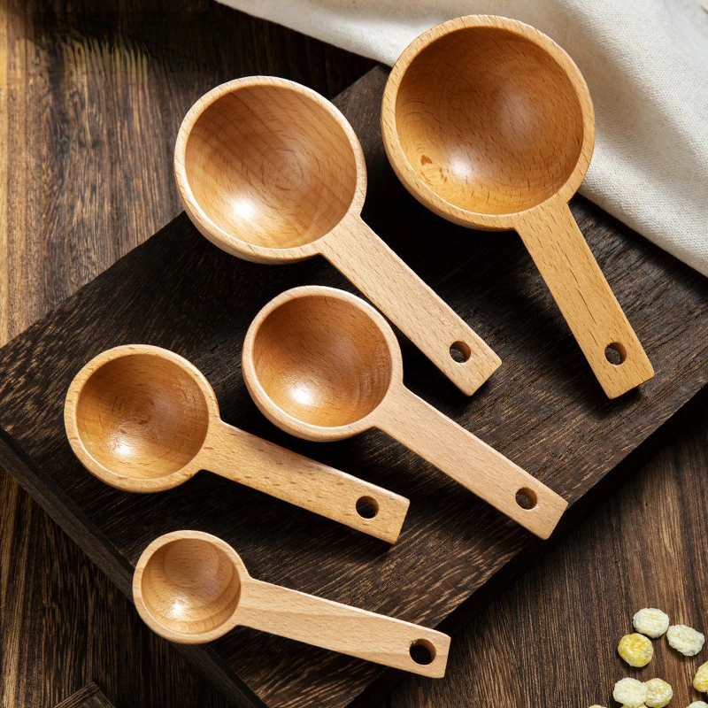 

Beech Wooden Dessert Spoon Tableware Coffee Honey Spoons Stir Coffee Scoop Sugar Spice Measure spoon