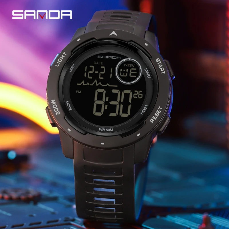 SANDA Top Brand Sports Men Watches Fashion Countdown Waterproof LED Watch Man Wristwatch Relogio 2125| | -