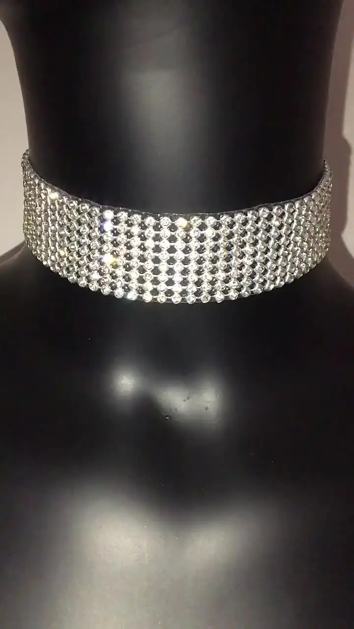 Collier Ras Du Cou Pailleté Strass Argenté - Accessoire Fête Ajustable