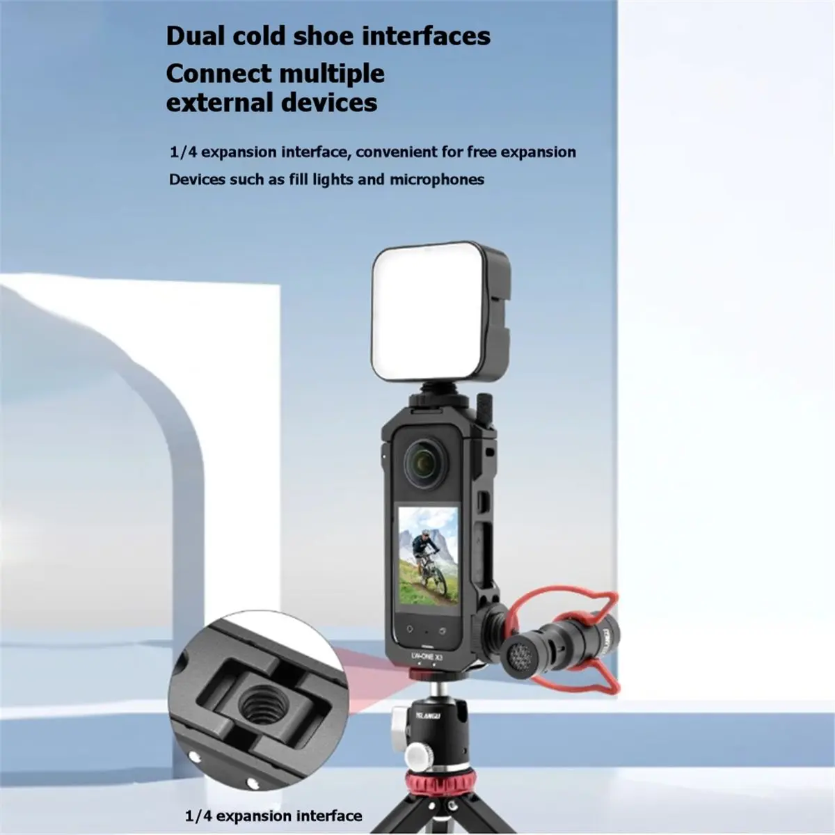 Insta360 X5용 T28C 프레임 케이지 Insta360 X5 액션 카메라 액세서리용 콜드 슈 마운트가 있는 보호 프레임 하우징 케이스
