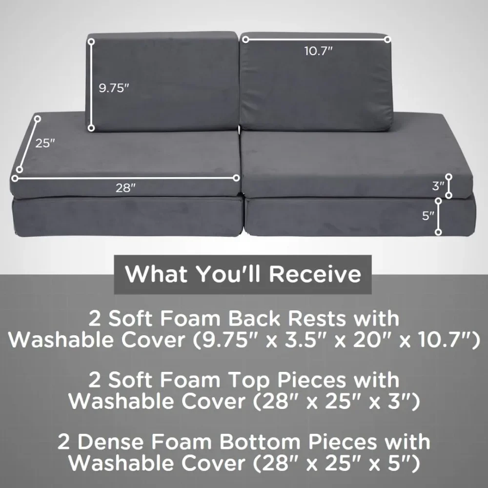 Children's Factory The Whatsit Modular Kids Couch, Toddler Couch Sofa Bed, Modular Kids Play Couch, Gray 3