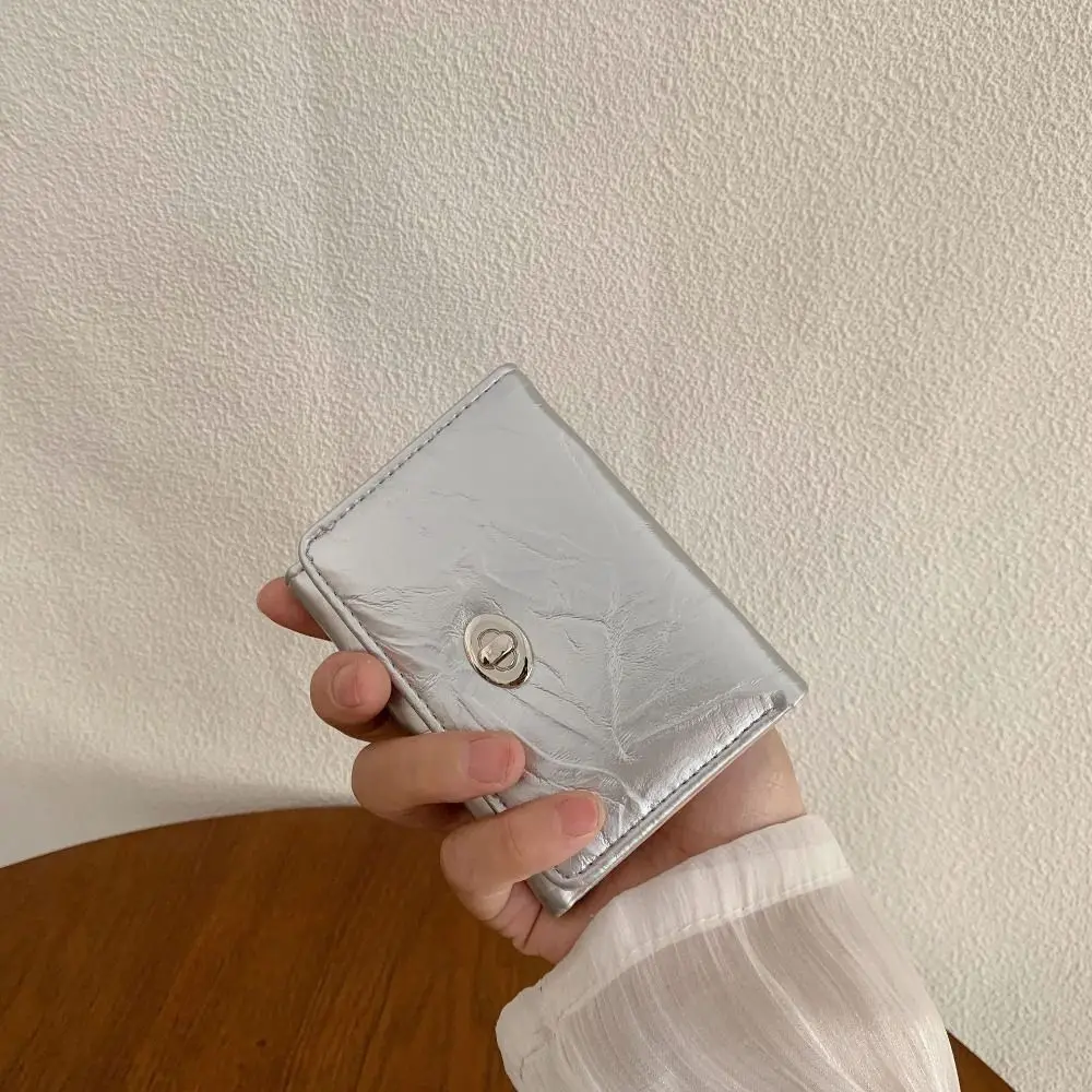 New PU Leather Wallet Silver Color Large Capacity Coin Pouch Personality Coin Purse