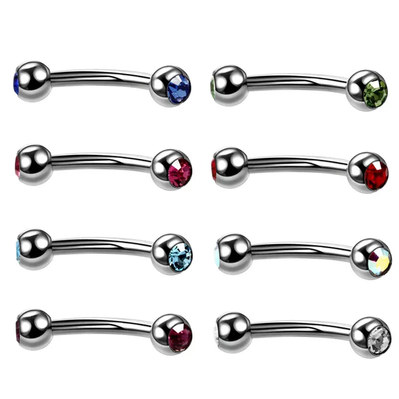 1PC G23 Titanium Colorful Eyebrow Piercings Banana Rings Double Gems