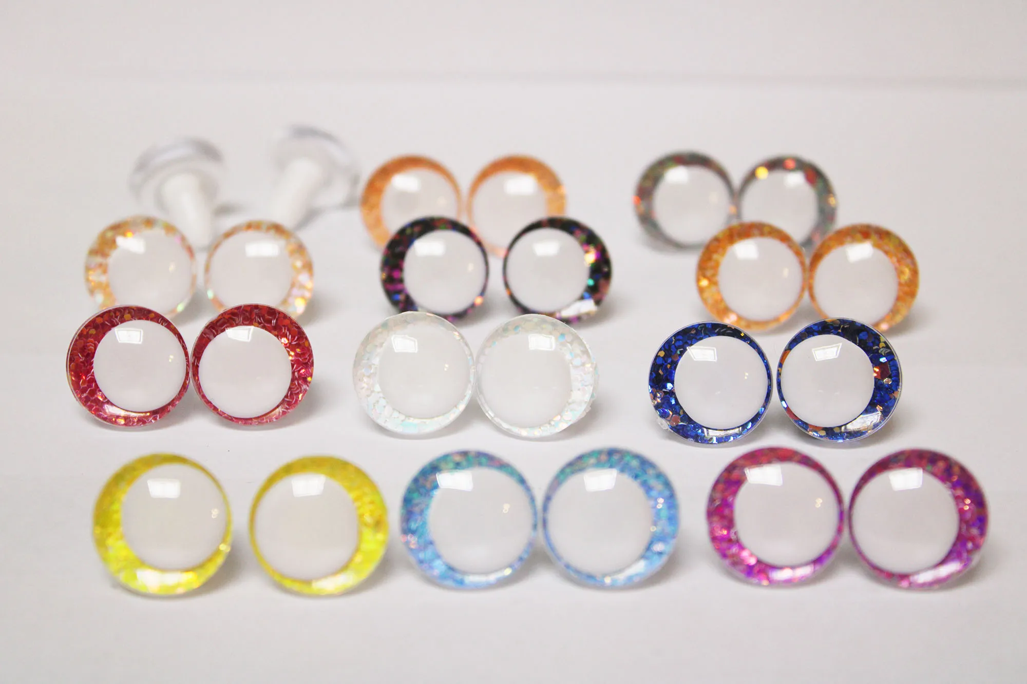10PAIRS  14MM TO 35MM WHITE PUPIL 3D COMICAL ROUND GLITTER TOY EYES COLORFUL DOLL EYES -T10 3
