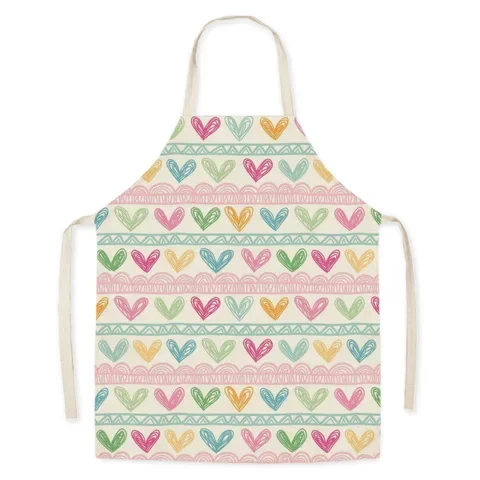 

Linen Kitchen Apron Pink Love Adult Parent-child Sleeveless Household Cleaning Apron Outdoor Gardening Tools Fartuchy Delantal