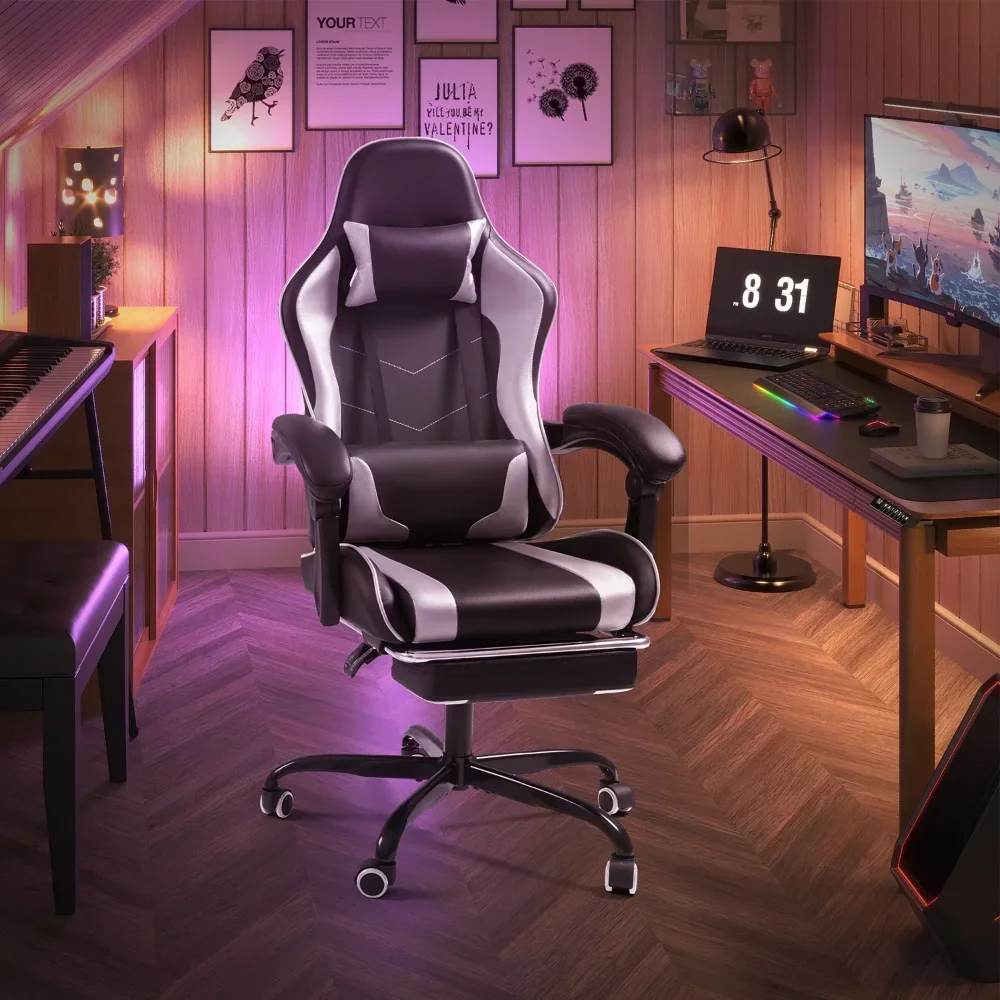 Description Picture 4 of itemLacoo PU Leather Gaming Chair Massage Ergonomic Gamer Chair Height Adjustable Computer Chair with Footrest & Lumbar