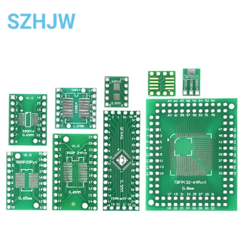 10 Pz Sop Patch Adapter Board Sop8 Sop10 Sop14 Sop16 Sop20 Sop24 Sot223 Qfp32-100 Qfn32 Qfn40 Tqfp Qfn Ic Test Board Pcb Board