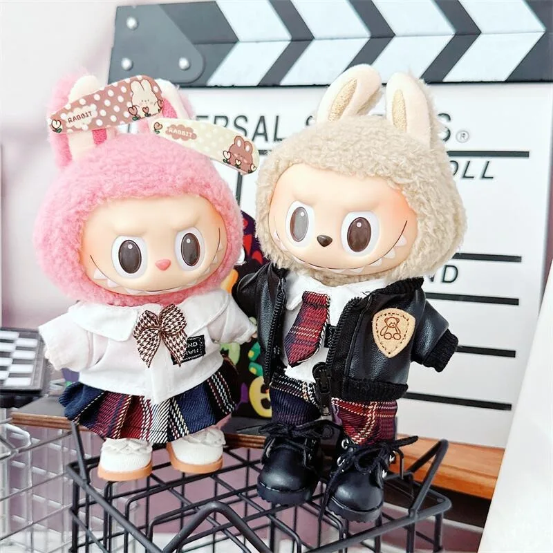 17cm Cute Mini Plush Doll's Clothes Outfit Accessories for Labubu Dolls T-shirt Sling Jumpsuit Jacket Fans Gift 2