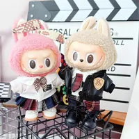 17cm Cute Mini Plush Doll's Clothes Outfit Accessories for Labubu Dolls T-shirt Sling Jumpsuit Jacket Fans Gift 2