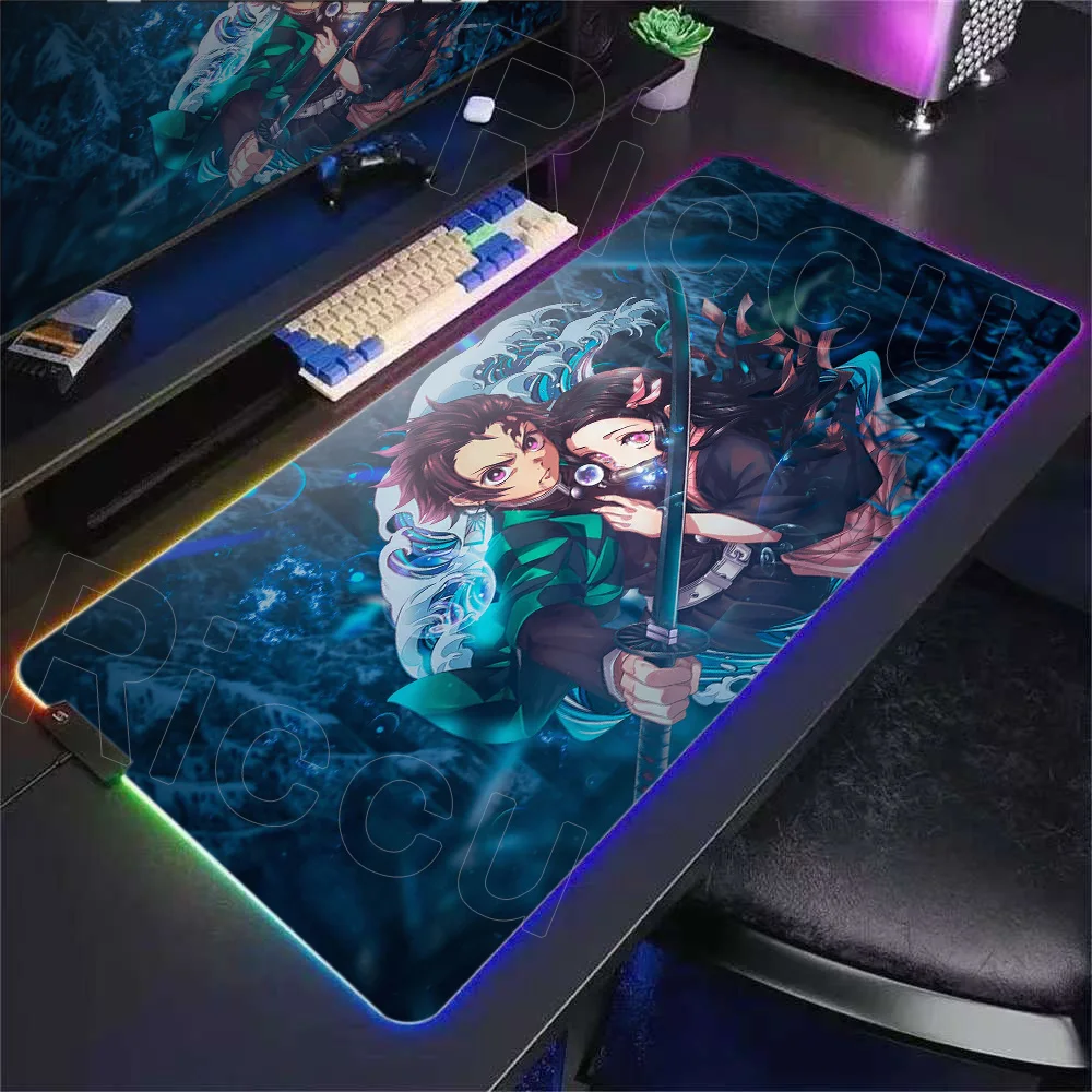 RGB Anime Desk Mat Hot Anime Demon Slayer Large Mouse Pad Carpet Deskmat Computer Laptops Gaming Peripheral Accessories Mousepad