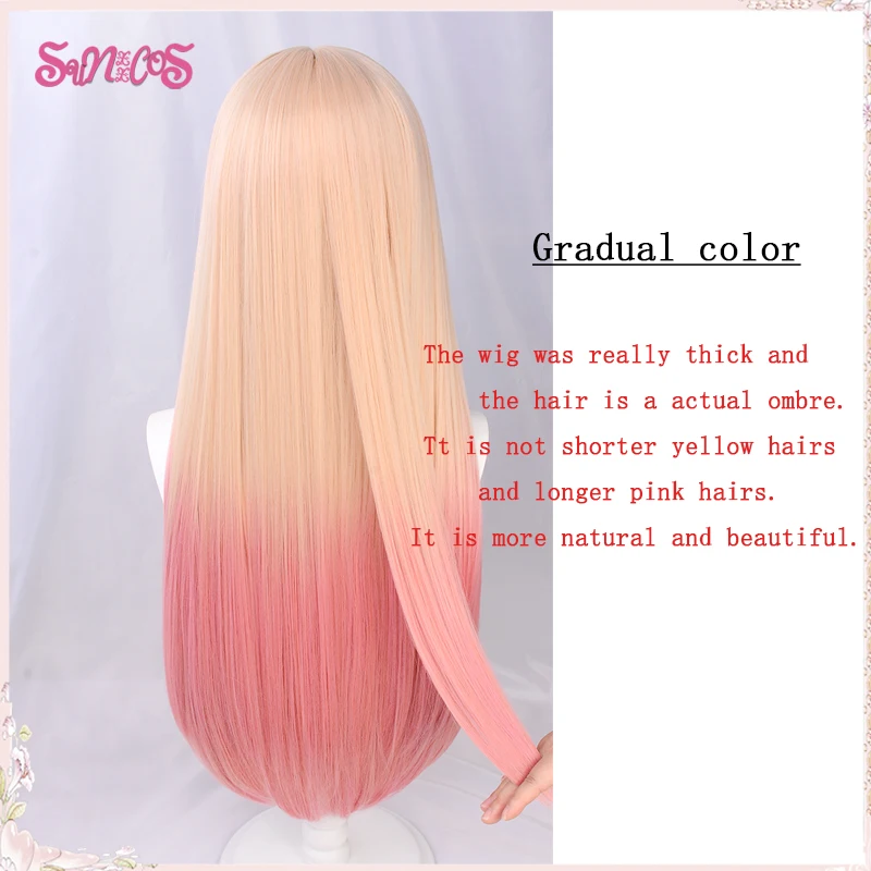 SUNXXCOS My Dress-Up Darling Marin Kitagawa Cosplay Wigs  Yellow Gradient 85cm Long Straight Hair Kawaii Cute  Synthetic