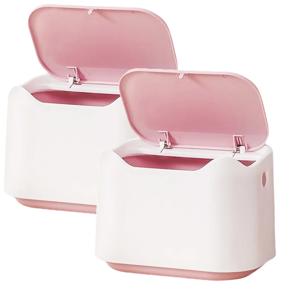

2 Pcs Small Trash Can Desktop Office Garbage Lid Mini Waste Bin Pp Table Bucket