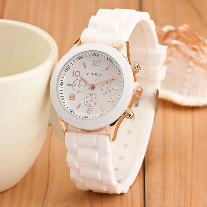 Reloj de cuarzo de silicona blanca para mujer, relojes de gelatina ideales para estudiantes, regalos para niñas con estilo y tendencia femenina.