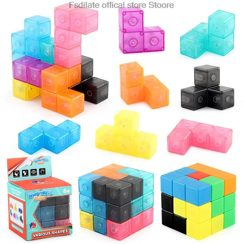 Magnetic building block cube removable intelligence cube fidegt toys puzzle cube early education tool For kids gift