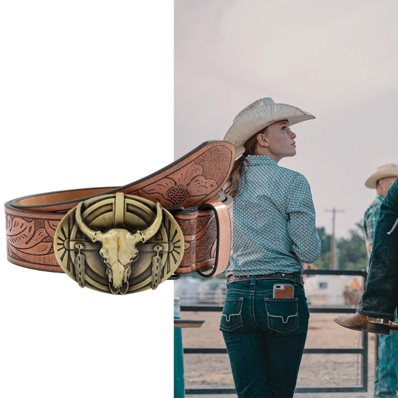 Фото Мужской ремень WesternStyle для брюк с гравировкой, поясной ремень, мужские аксессуары, Прямая поставка №5