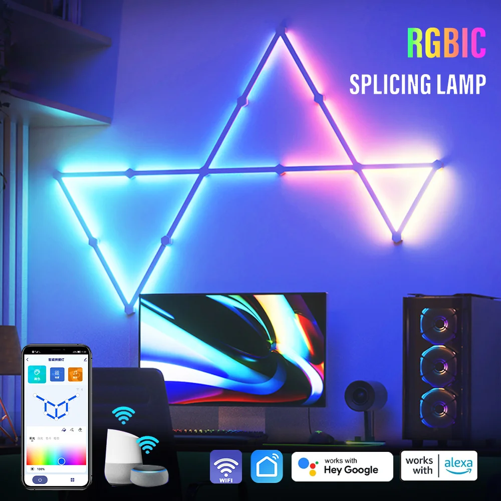 와이파이 LED 스마트 벽 램프 RGBIC 라이트 바, DIY 분위기 야간 조명, 앱 음악 리듬, TV 백라이트, 침실 게임 룸 장식 