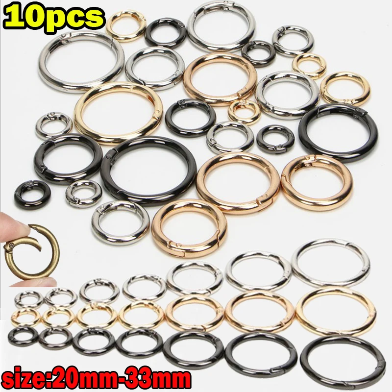 

10Pcs/lot Metal O Ring Spring Clasps Openable Round Carabiner Keychain Bag Clip Hook Dog Chain Buckles Connector For DIY Jewelry