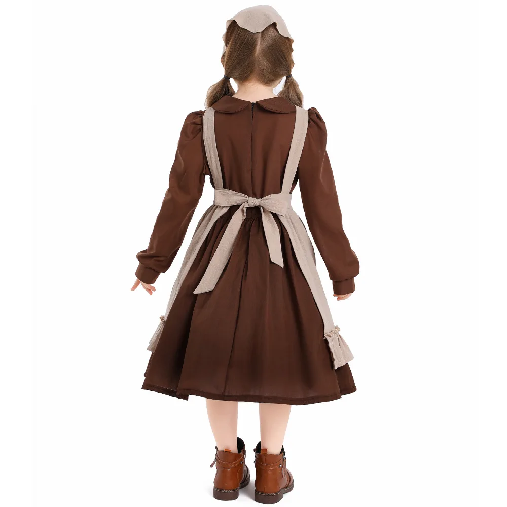 French estate maid Halloween brown dress apron Costume Middle Rural Farm Maid Civilian set for girls cosplay costume halloween dress outfit
