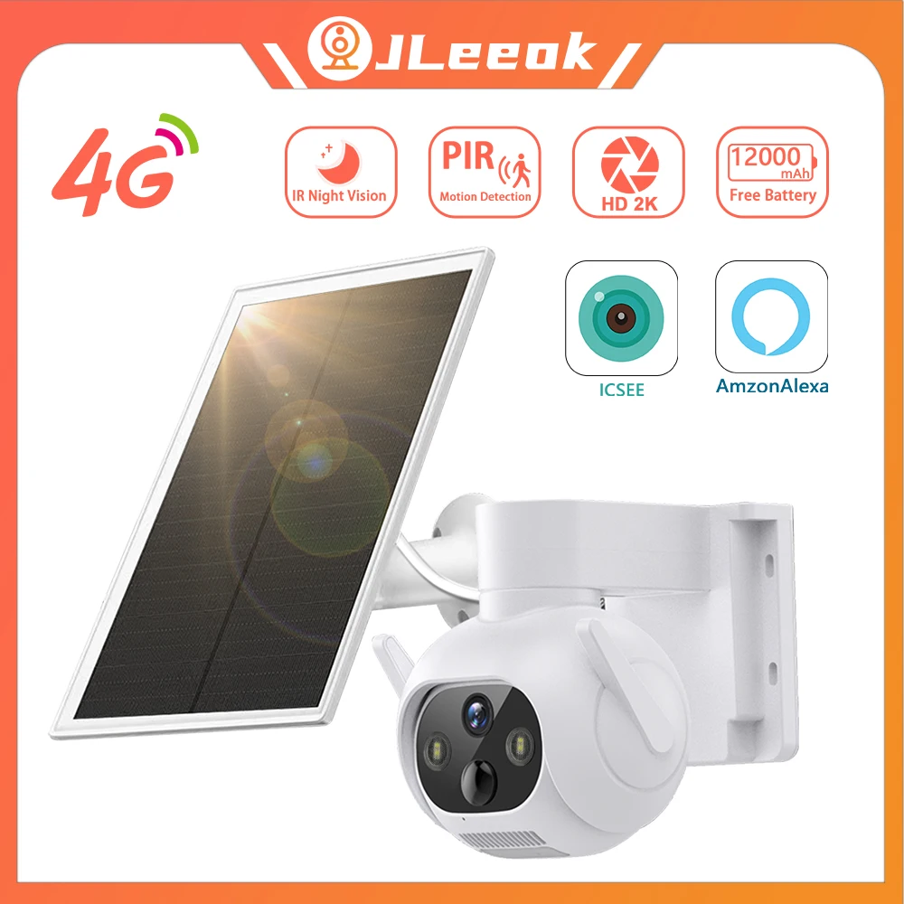 

JLeeok 5MP 4G Solar Camera Built-In Battery PIR Motion Detection Outdoor WIFI Security CCTV Surveillance PTZ IP Camera iCsee PRO