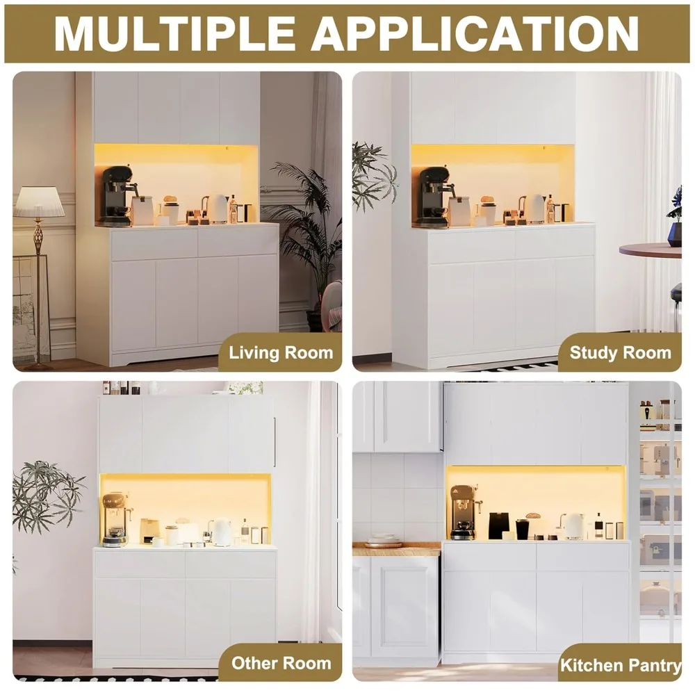 71" Tall 47" Wide Large Kitchen Pantry Storage Cabinet W/ Power Outlet,Led Light, Kitchen Hutch Pantry Cabinet W/ 2, Customized 6