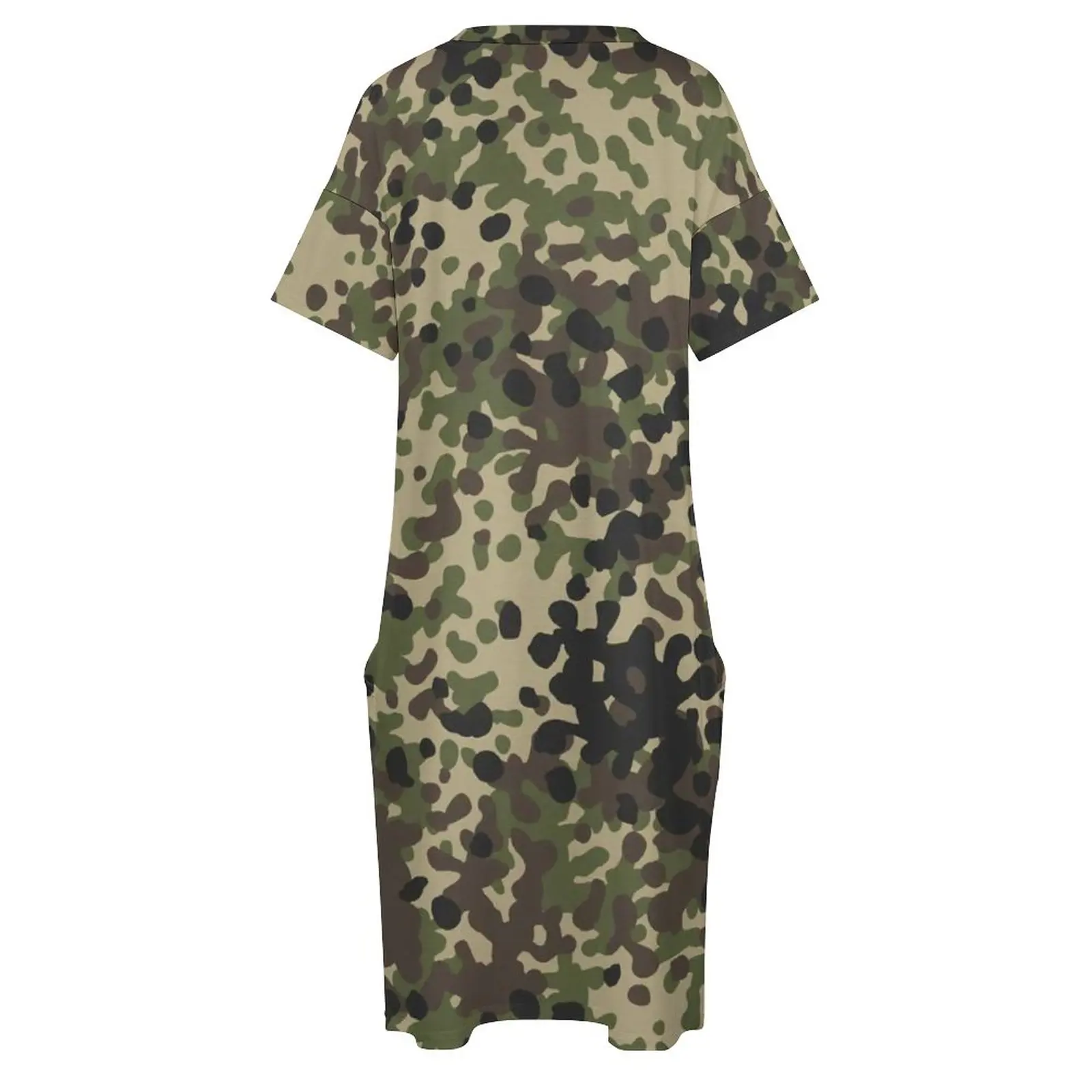 Digital Camo Print Casual Dress Female Flecktarn Camouflage Military Modern Dresses Summer V Neck Street Wear Dress Plus Size