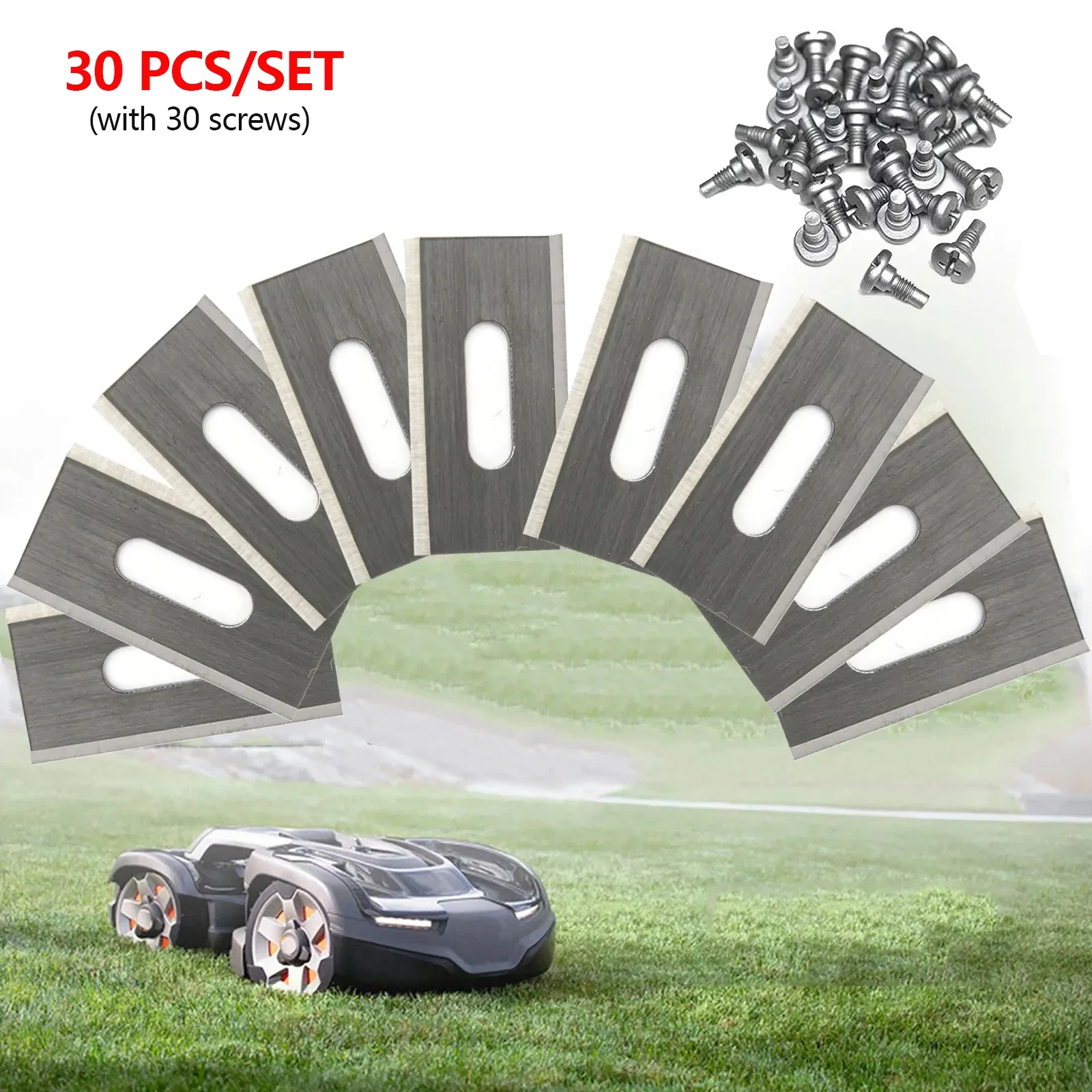 

30pcs Grass Trimmer Blades Lawn Mower Replacement Stainless Steel Cutter Piece for Automower Garden Robotic Lawnmower Tools