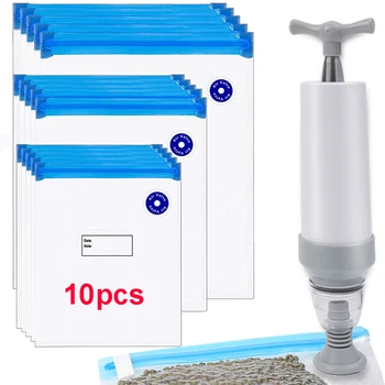Sac sous vide réutilisable pour la conservation des aliments de cuisine, fermeture éclair, assujetd'air, banc de pompe, scellant de viande et de collations, sac de conservation frais 1