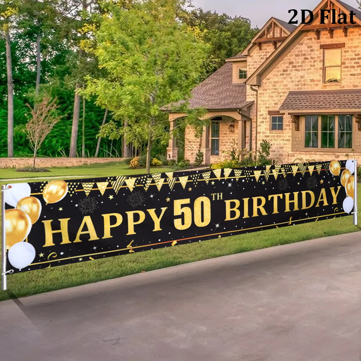 Schwarzgoldene Luftballons, Flaggen, alles Gute zum 40. 50. 60. Geburtstag, Banner, Geburtstagsparty-Dekoration, Outdoor-Gartenparty-Bannerzubehör – Detail 8