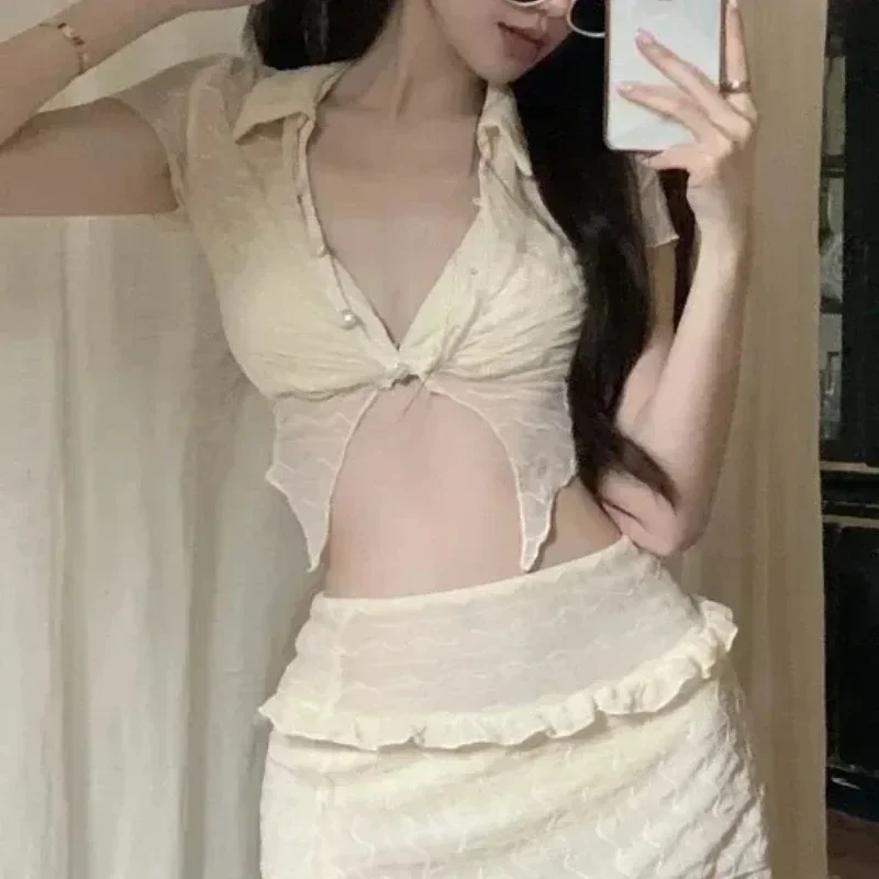 2025 Women Sexy Deep V Neck Three-pieces Swimsuit  Micro Push Up Bikini Set Cover-Ups Bathing Suit Swimwear High Waist Beachwear