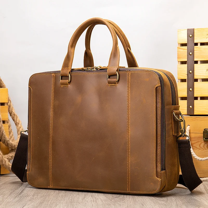 

Newsbirds New Designer Leather man's business bag real cowskin laptop for men male briefcase tote vintage