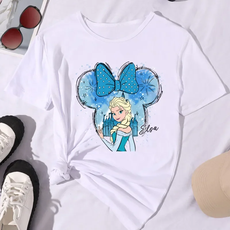 Disney Princess Cotton Children T Shirt 2024 Summer Short Sleeve Fashion Graphic Kawaii Girl Clothing Top Tshirt  Baby Kid  Tee 4
