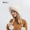 Winter Fluffy Fur Kintted Cap for Women Russian Lady Soft Warm Ear Protection Hats Female Outdoor Plush Coldproof Ball Beanies 5