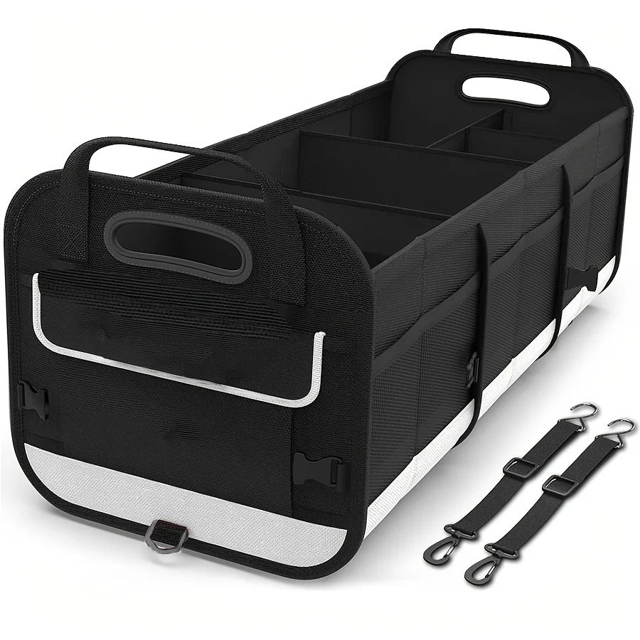 Large Trunk Organizer For Car, Collapsible Multi Compartment Car Trunk Organizer With 2 Retractable Straps, Suitable For All Kin 2