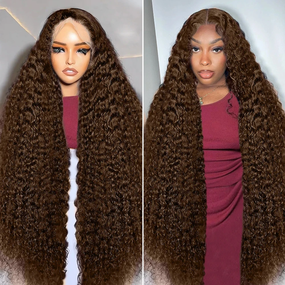 Chocolate Brown 13x4 Lace Front Wig Deep Wave Human Hair Wigs For Women Brazilian 13x6 Transparent Frontal Wig Curly #4 Lace curly human hair wig