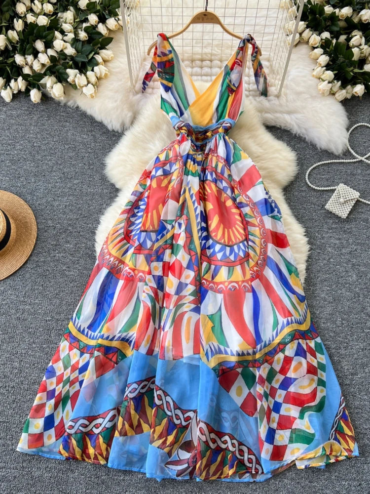 

Женское длинное платье с V-образным вырезом, без рукавов