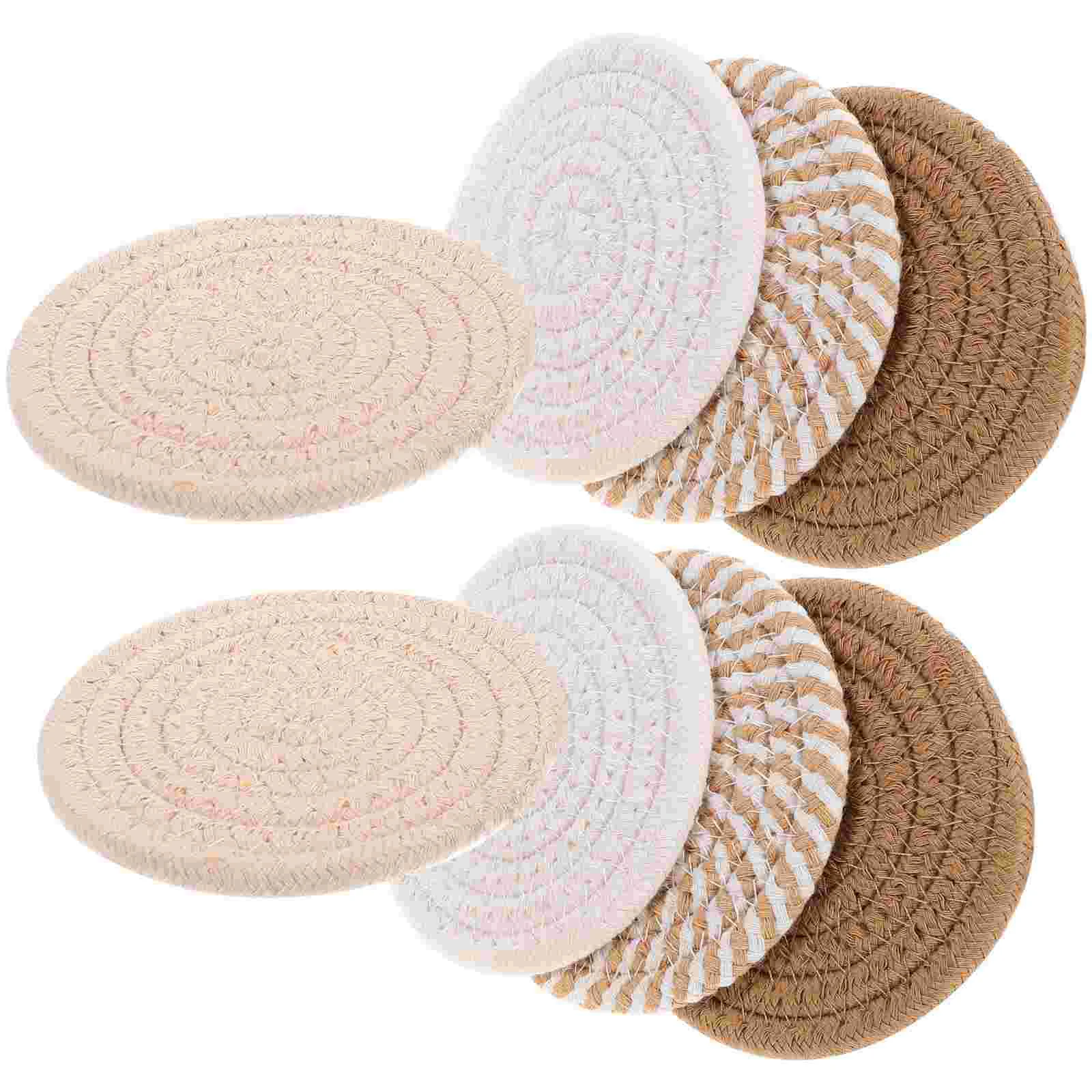 

8 Pcs Japanese Dining Table Placemats Coasters Woven Cups Round Drink For Tabletop Cotton Rope Drinks