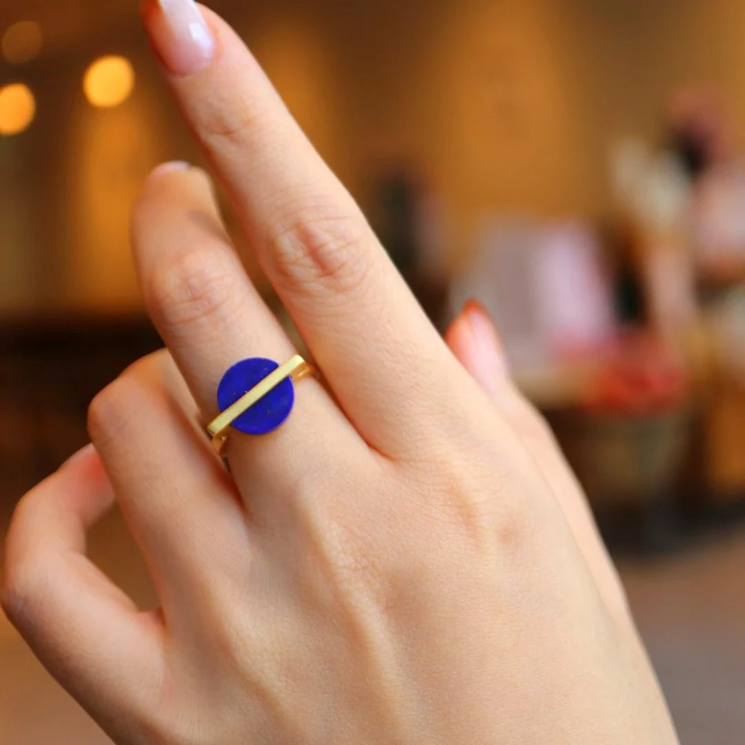

MIQIAO Lapis Lazuli Original 925 Sterling Silver Rings Geometric Circle Natural Stone Ring Women Adjustable 2022 New Arrival