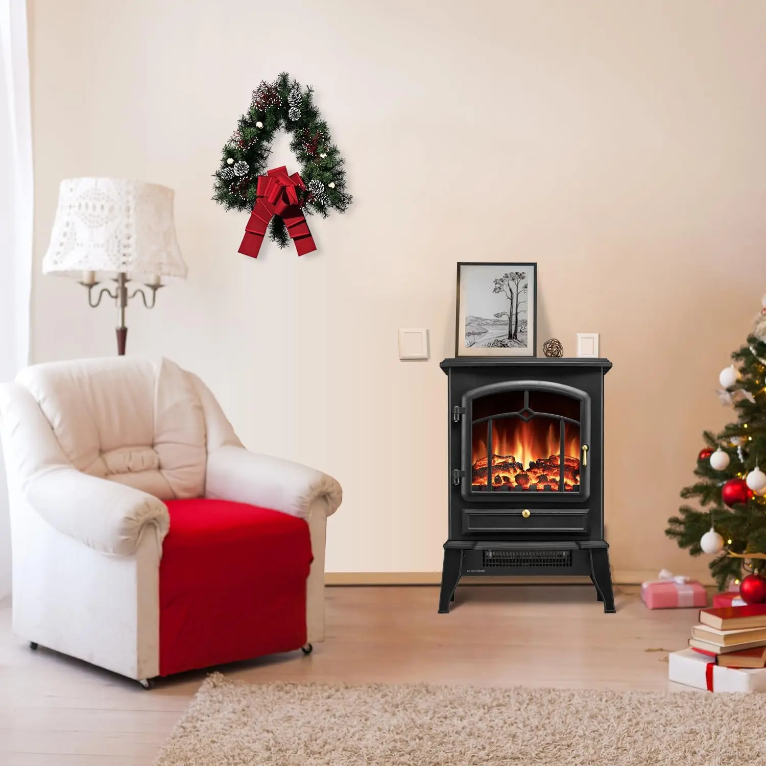 Electric Fireplace Stove Heater with Thermostat Control, 15" Cathedral Stylish Small Fireplace, 3D Realistic Flame Effects 2