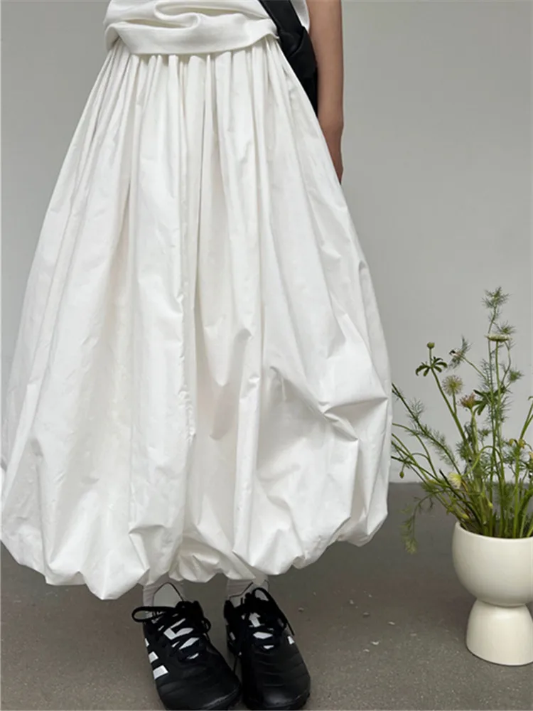 틈새 일본 패션 푹신한 꽃 봉오리 스커트 A 라인 스커트 디자인 감각 반쪽 길이 긴 원피스 여성 봄과 가을 주름 치마