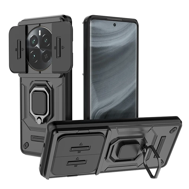 Staffa Antiurto Ring Holder Armor Camera Slider Cover Case Per Realme 12 Pro Plus Realme12