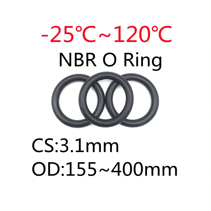 

5pcs NBR O Ring Oil Sealing Gasket Thickness CS 3.1mm OD 155~400mm Automobile Nitrile Rubber Round Shape Corrosion Resist Washer