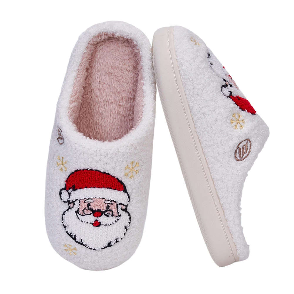 Christmas Santa Claus Fluffy Home Slippers Comfortable Fuzzy Closed Toe Slippers Non-Slip Soft Furry Slippers for Men Women