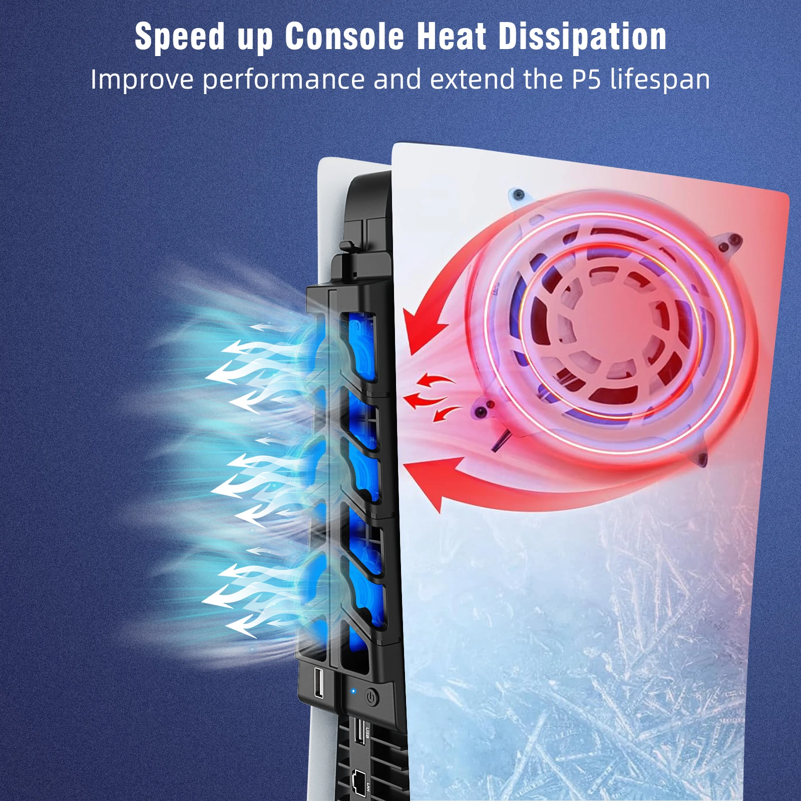 Cooling fan for PS5 disc/digital console, with 2-speed adjustment, not compatible with the new P5 slim, available in 2 color opt