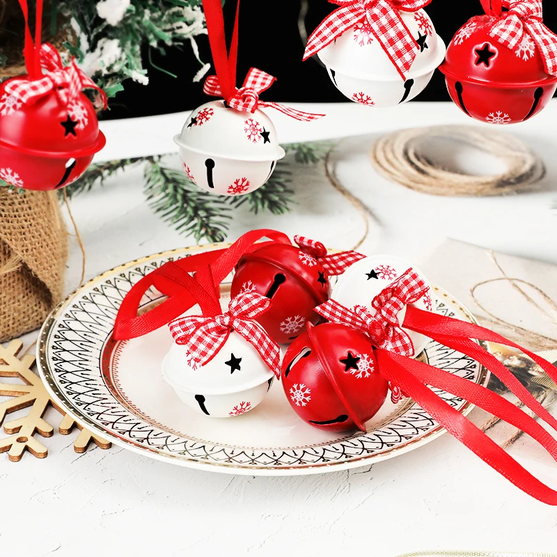 12Pc Christmas Snowflake Jingle Bell With Bowknot Xmas Tree Metal Bell Hanging Pendant DIY Christmas New Year Navidad Noel Decor