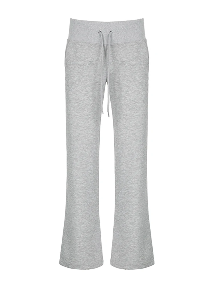 Gray Drawstring Waist Casual Sweatpants Women Solid Simple Basic Minimalist Fitness Joggers Straight Pants 5