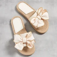 Female Summer Slippers Artificial Straw Sole Shoes Lady Summer Indoor Flat with Flip Flops Stitching Floral Women Slippers - Image 4