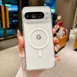 Enhanced Clear Magnetic Phone Case with Shockproof Frosted Cover and Wireless Charging Compatibility - Pixel 8 Pro (White)