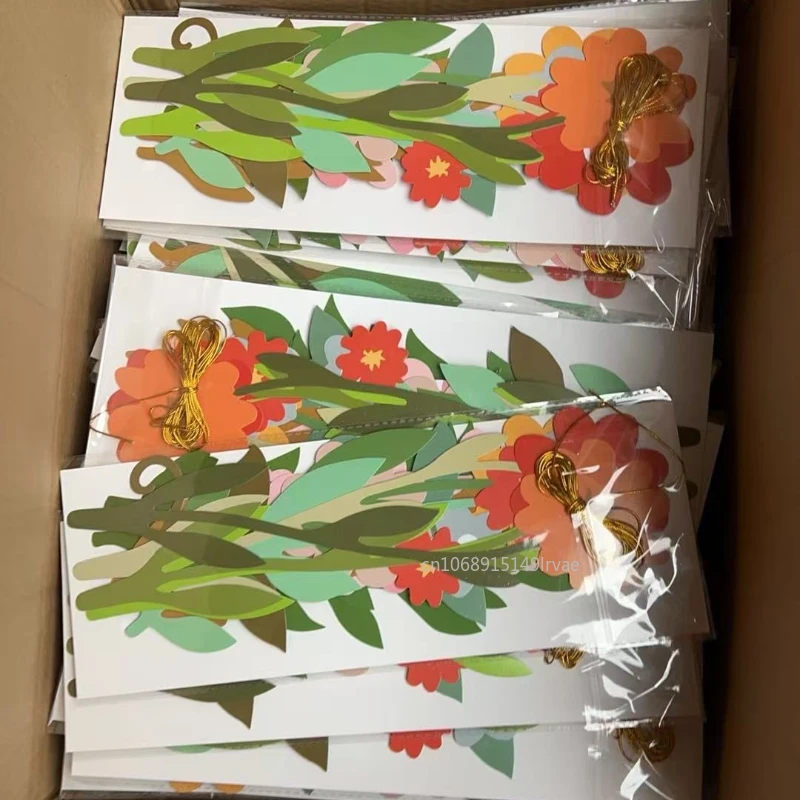 Leaves Flowers Garland Paper Banner Spring Happy Birthday Party Decor Supplies Romantic Wedding Room Flower DIY Hanging Flag